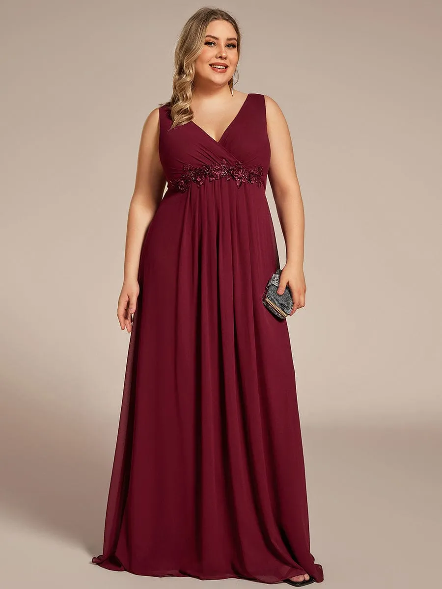 Plus Size Floral Applique Sleeveless Chiffon Formal Evening Dress