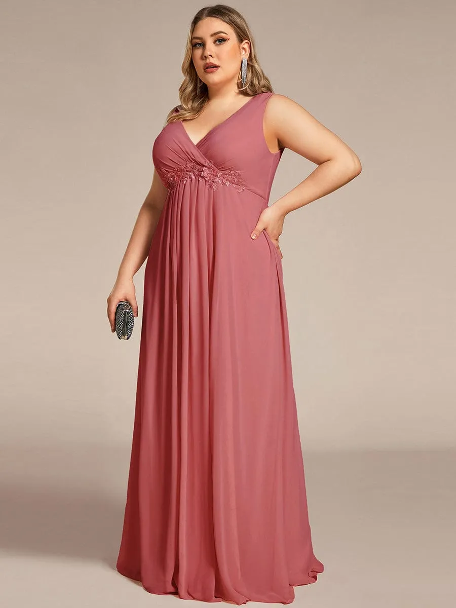 Plus Size Floral Applique Sleeveless Chiffon Formal Evening Dress