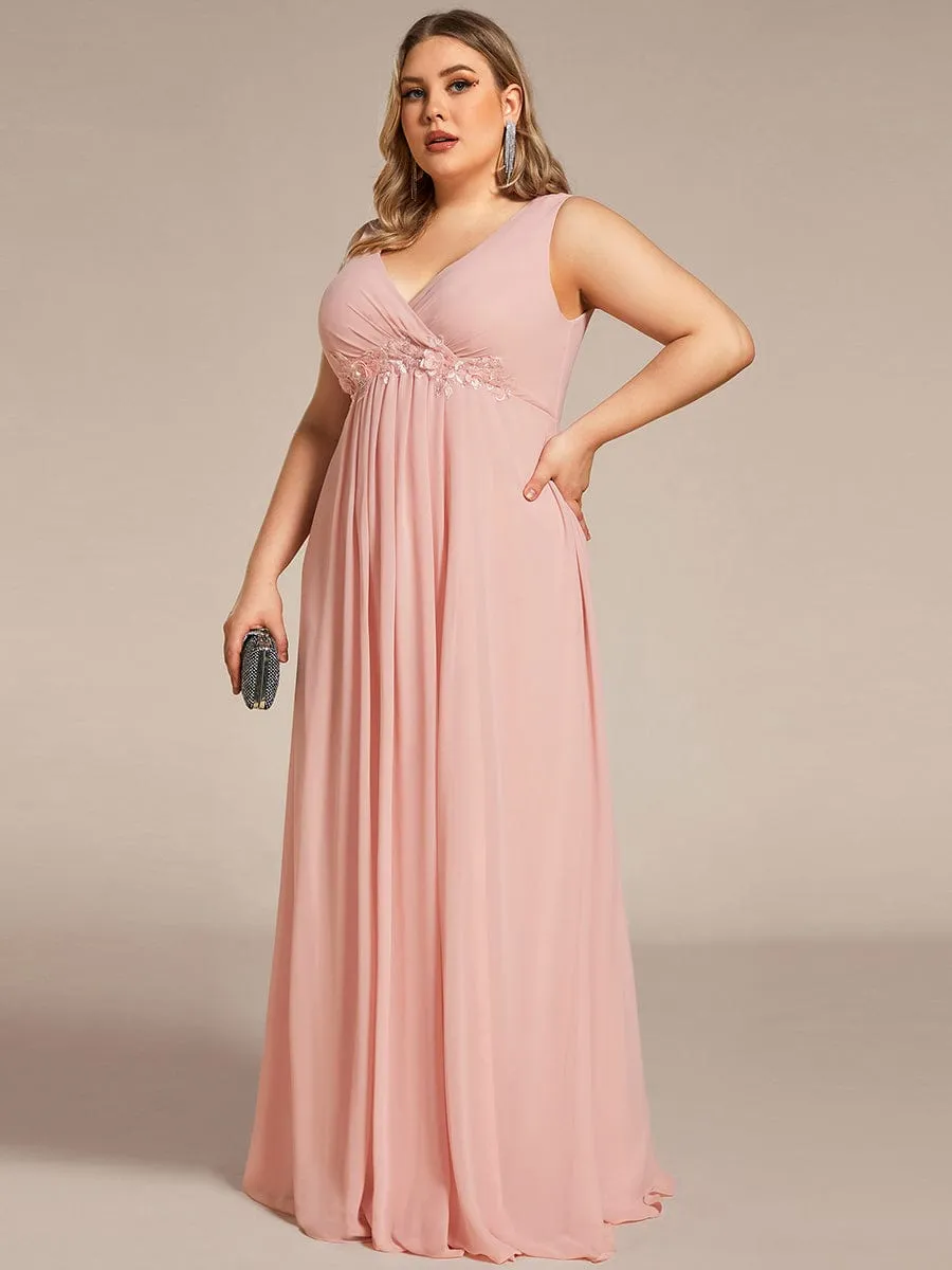 Plus Size Floral Applique Sleeveless Chiffon Formal Evening Dress