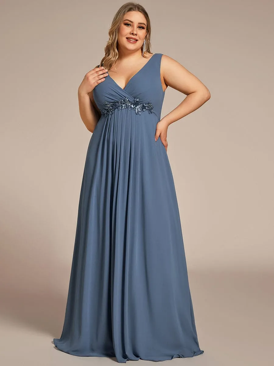 Plus Size Floral Applique Sleeveless Chiffon Formal Evening Dress