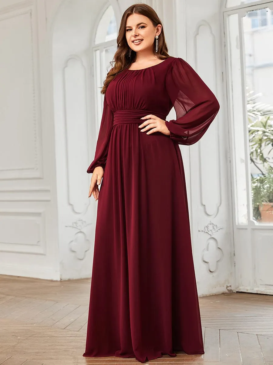 Plus Size See-Through Puff Sleeve Chiffon Mother Dress