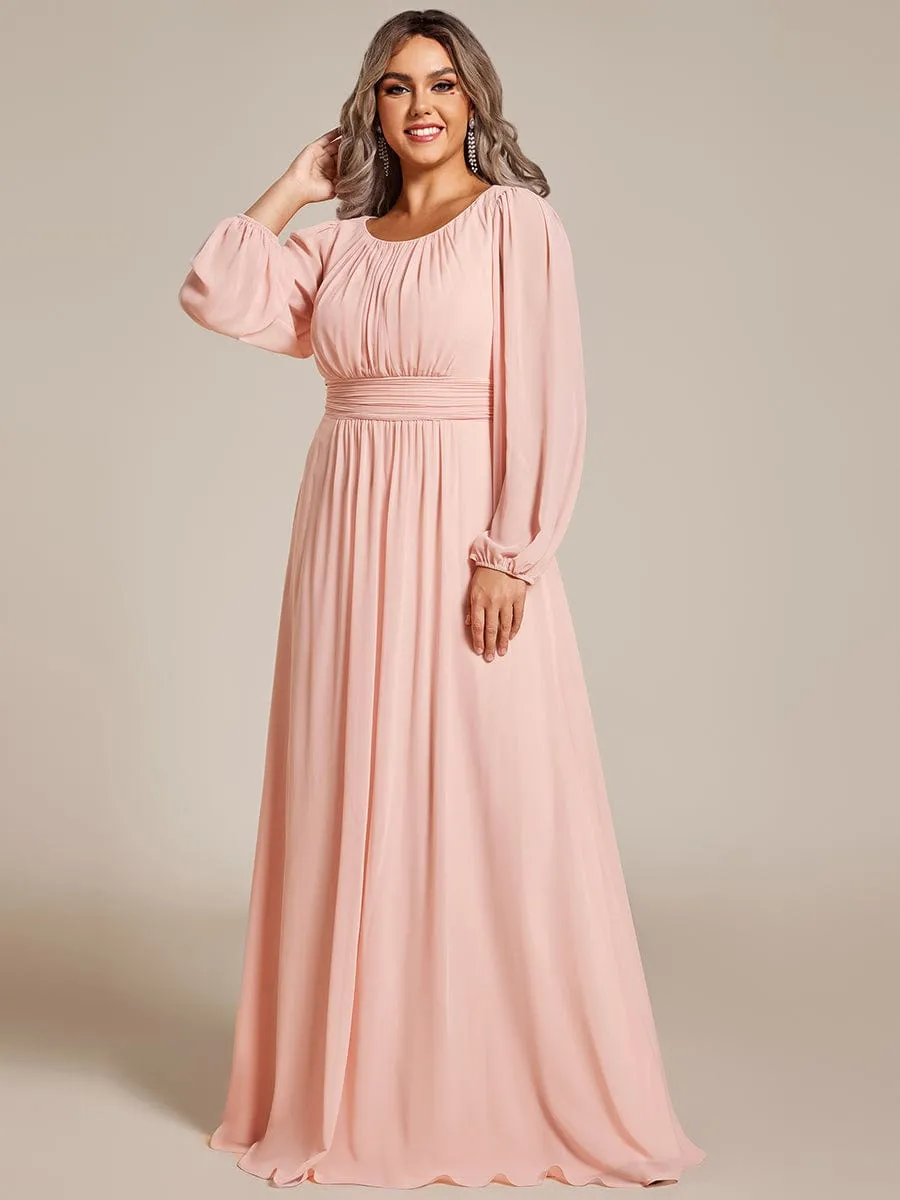 Plus Size See-Through Puff Sleeve Chiffon Mother Dress