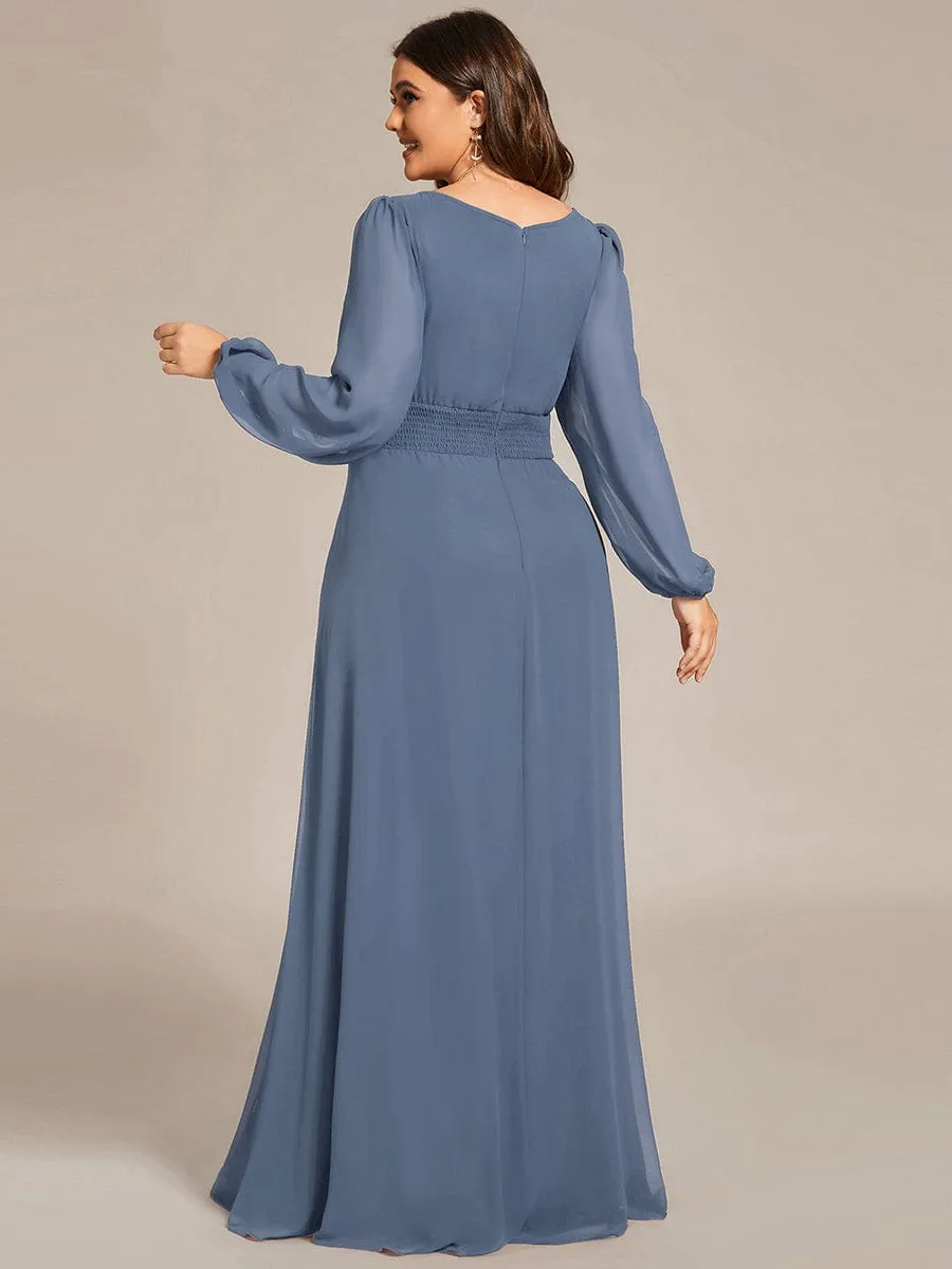 Plus Size See-Through Puff Sleeve Chiffon Mother Dress