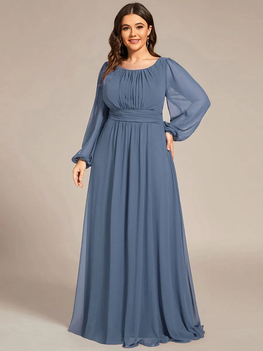 Plus Size See-Through Puff Sleeve Chiffon Mother Dress