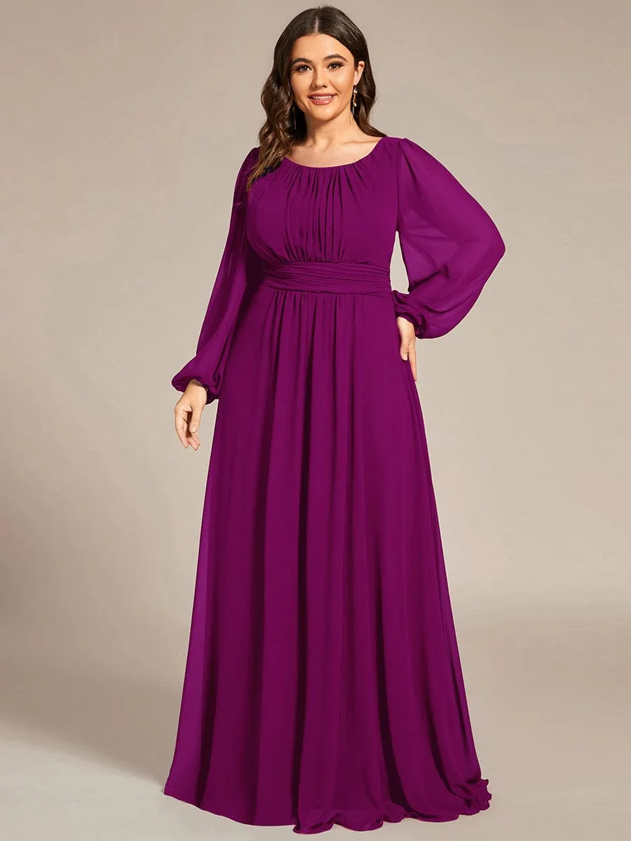 Plus Size See-Through Puff Sleeve Chiffon Mother Dress