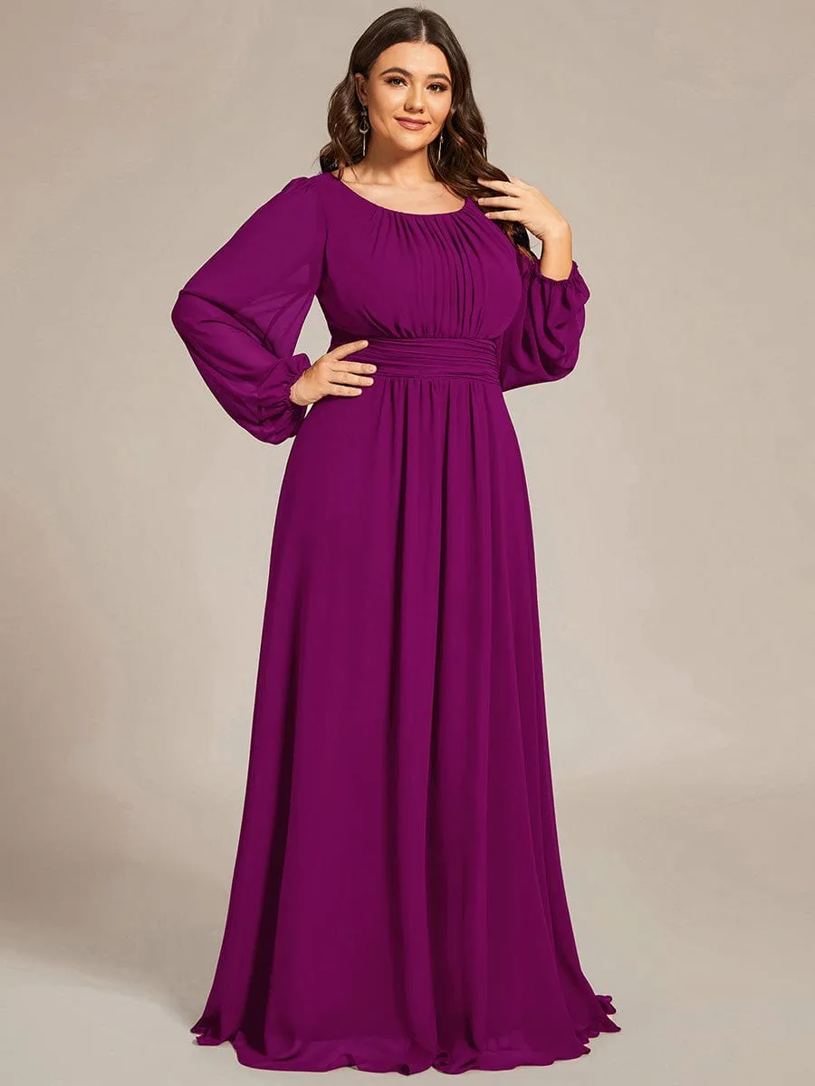 Plus Size See-Through Puff Sleeve Chiffon Mother Dress