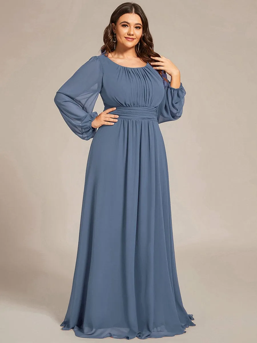 Plus Size See-Through Puff Sleeve Chiffon Mother Dress