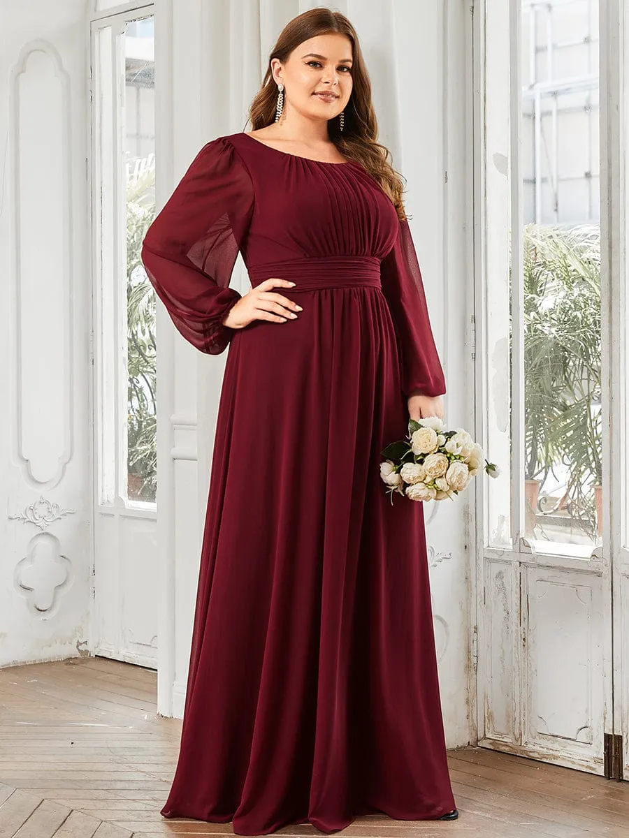 Plus Size See-Through Puff Sleeve Chiffon Mother Dress