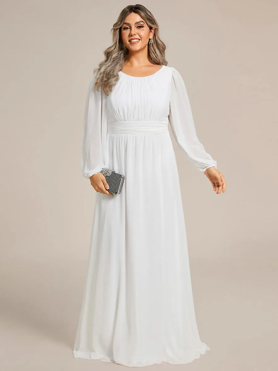 Plus Size See-Through Puff Sleeve Chiffon Mother Dress