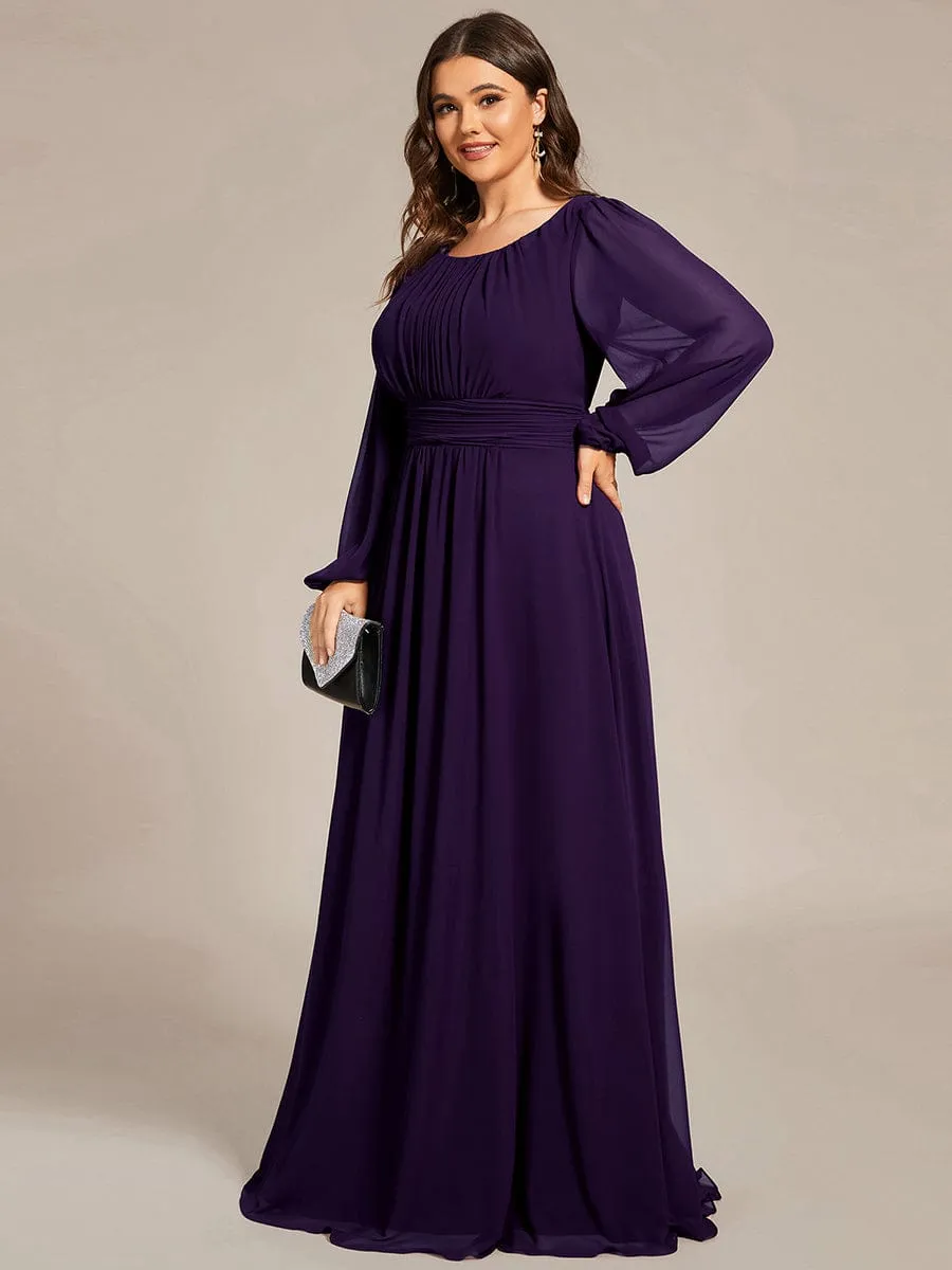 Plus Size See-Through Puff Sleeve Chiffon Mother Dress