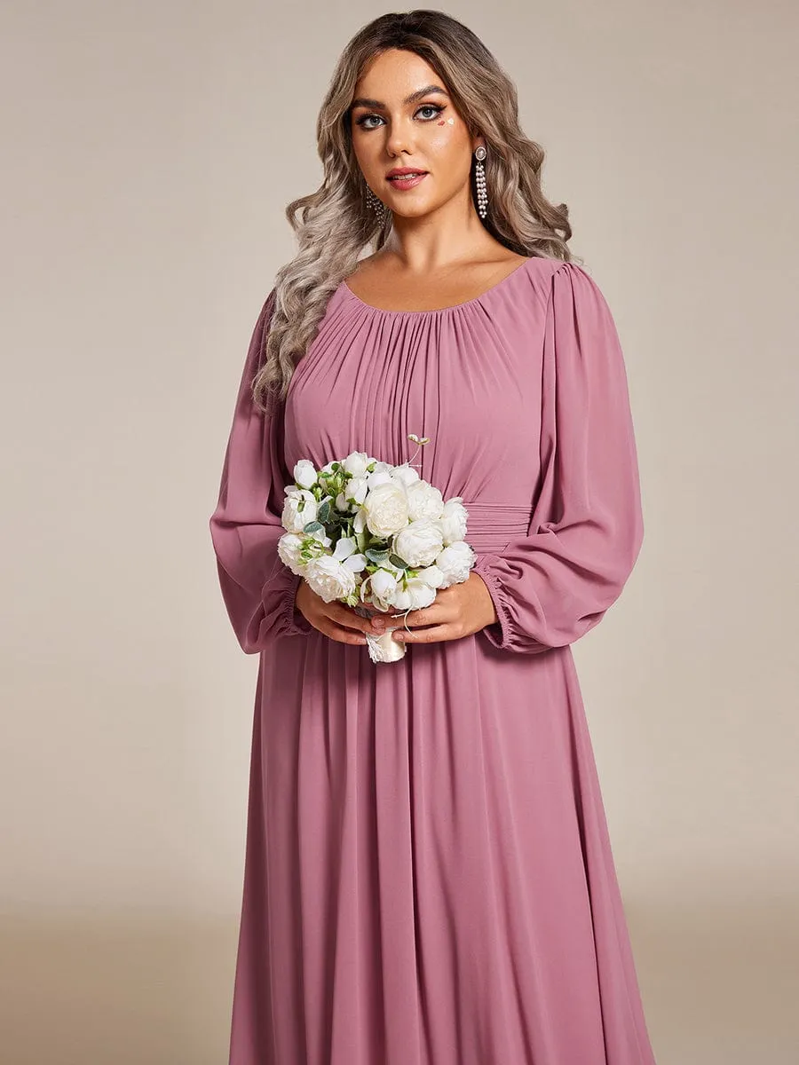 Plus Size See-Through Puff Sleeve Chiffon Mother Dress