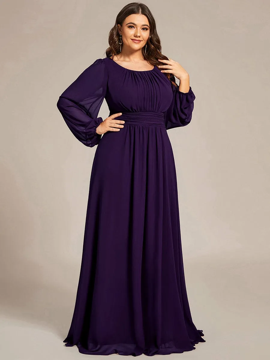 Plus Size See-Through Puff Sleeve Chiffon Mother Dress