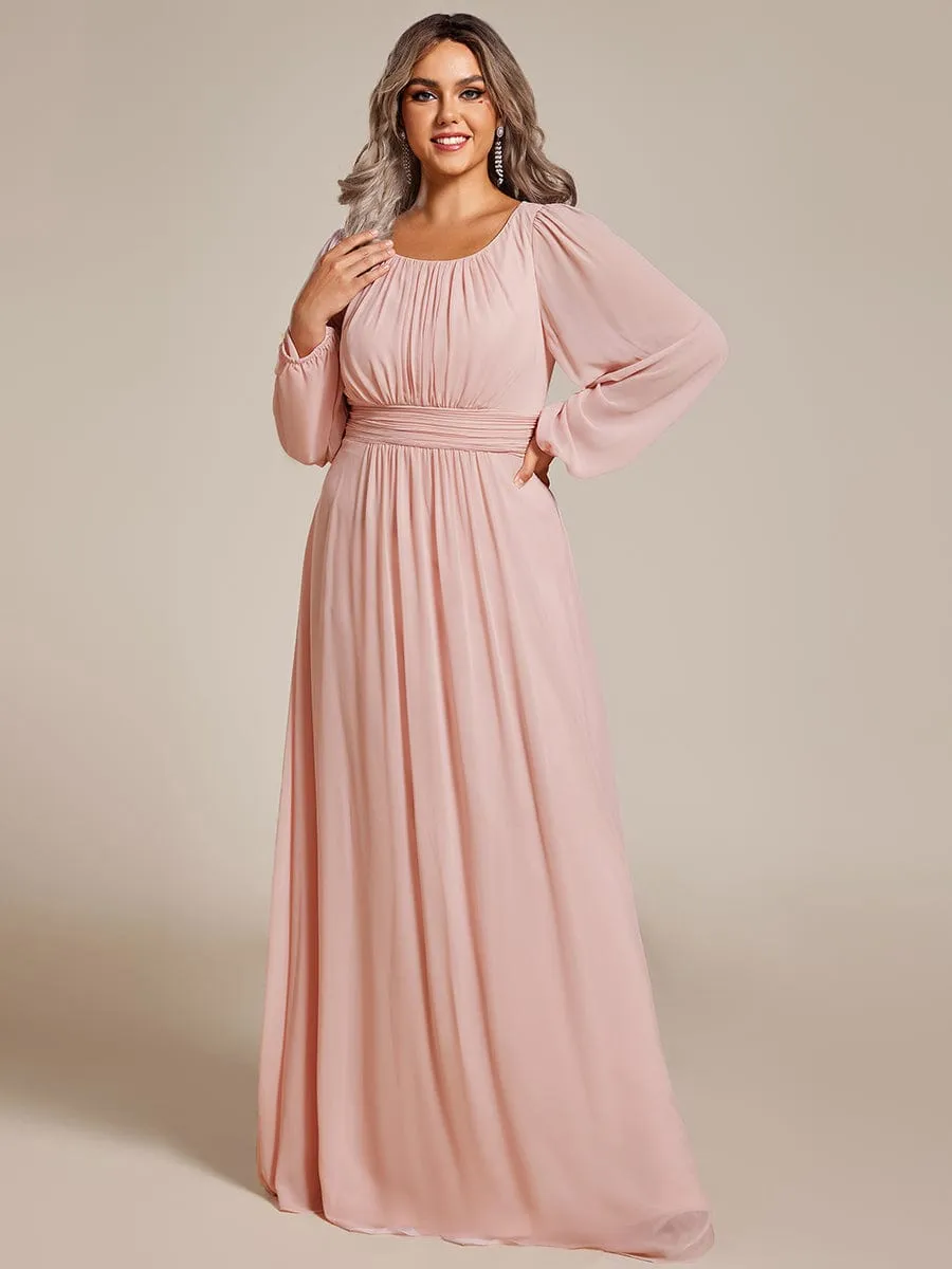 Plus Size See-Through Puff Sleeve Chiffon Mother Dress