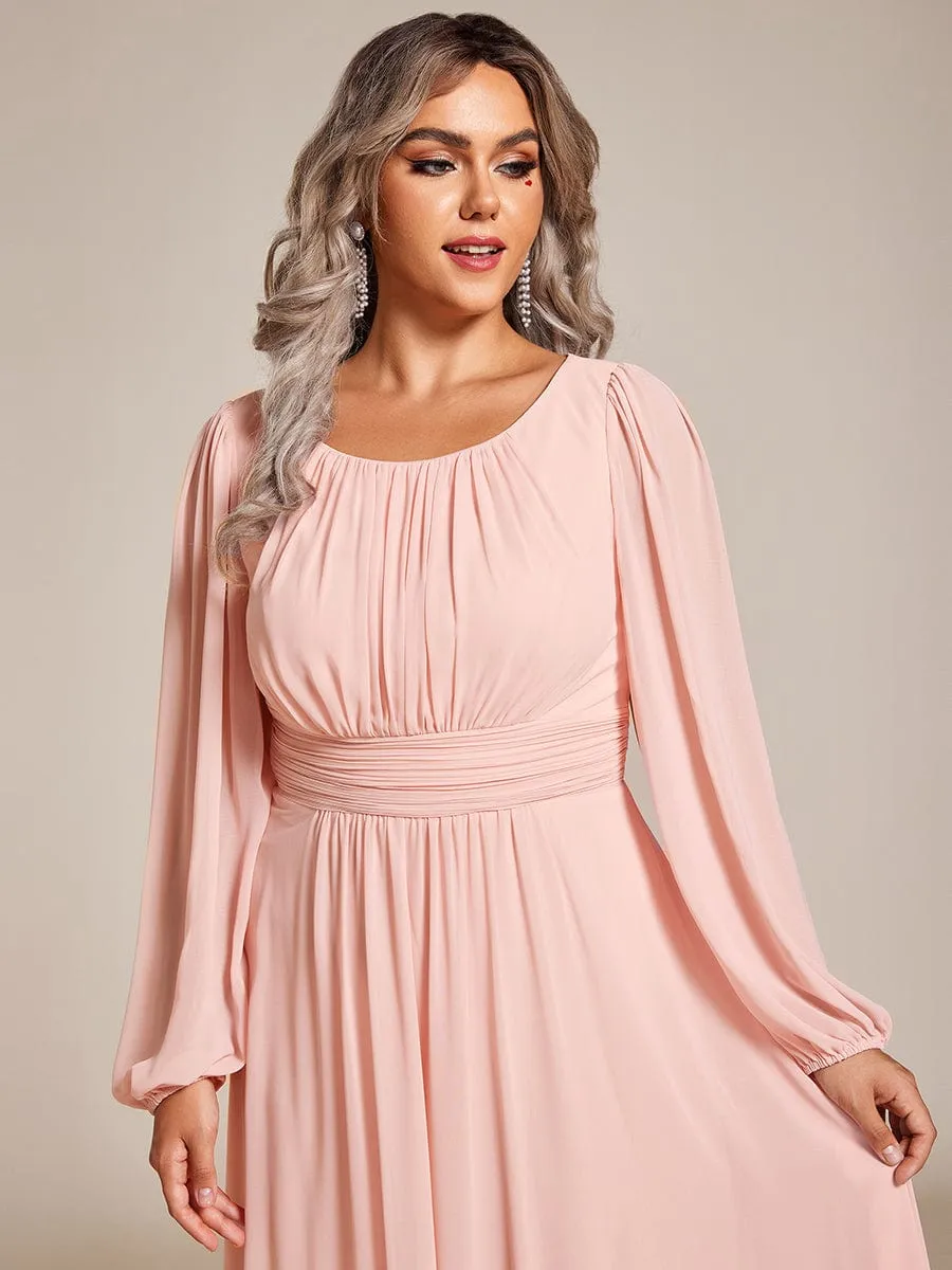 Plus Size See-Through Puff Sleeve Chiffon Mother Dress