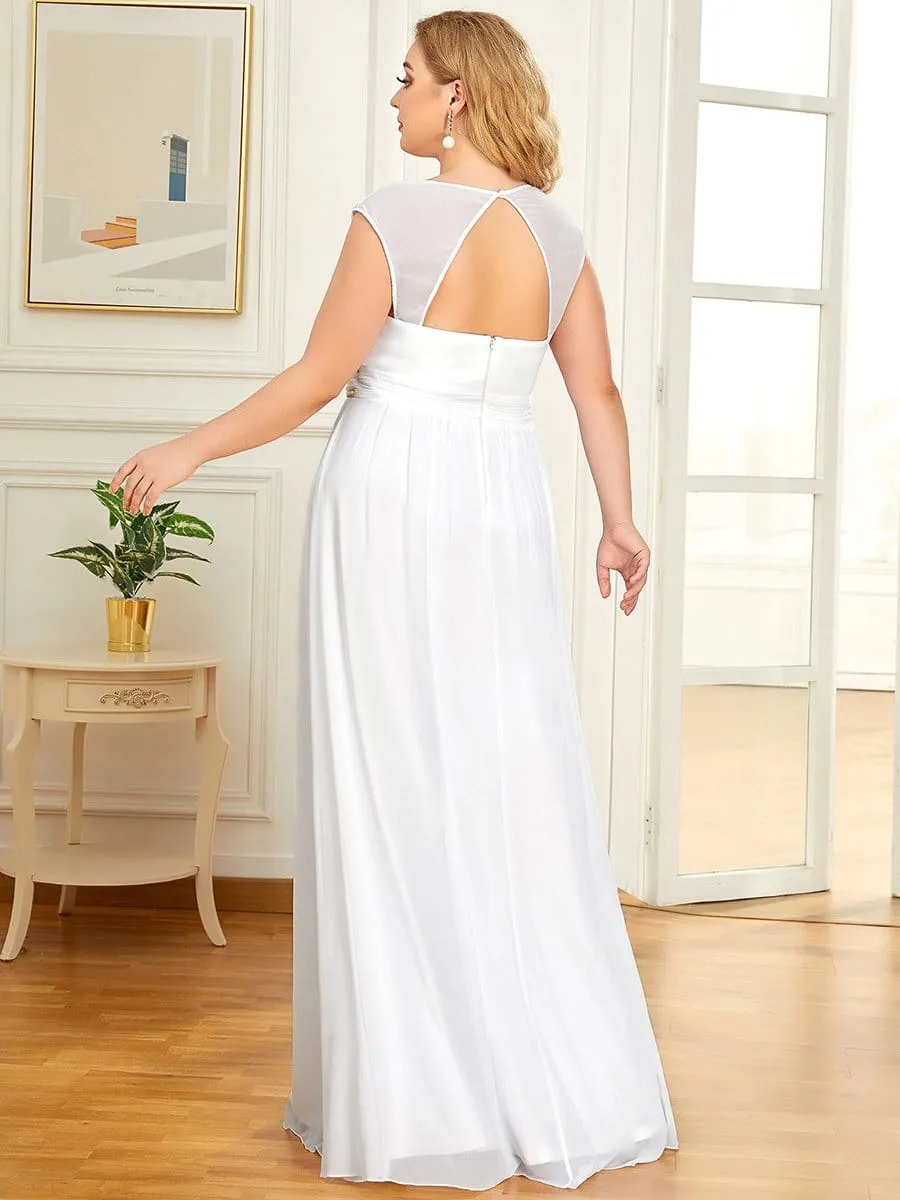 Plus Size Sleeveless Beaded Belt Chiffon Formal Evening Dress