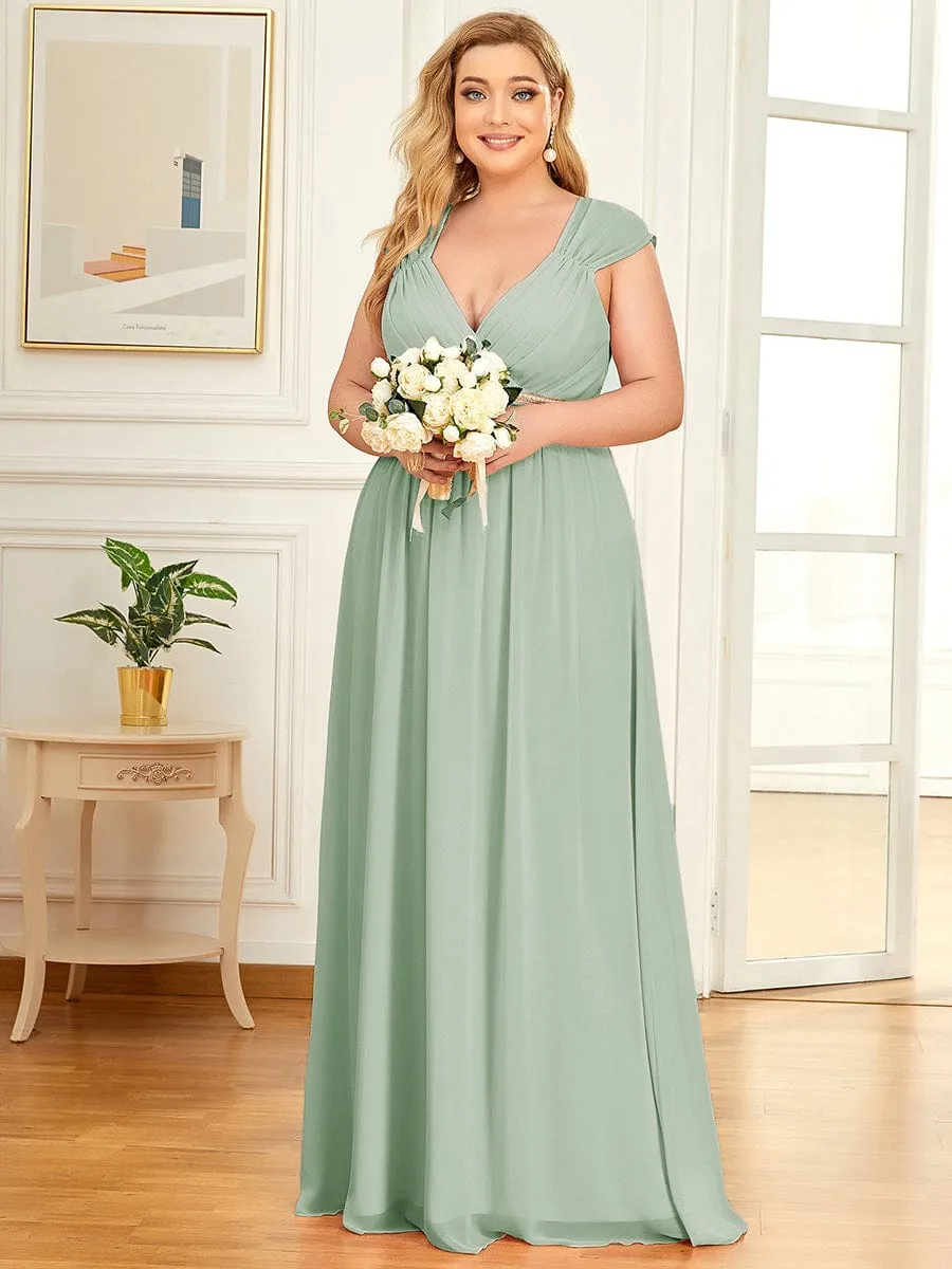 Plus Size Sleeveless Beaded Belt Chiffon Formal Evening Dress