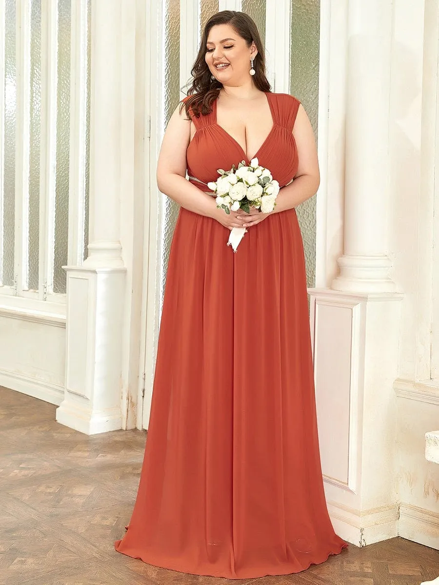 Plus Size Sleeveless Beaded Belt Chiffon Formal Evening Dress