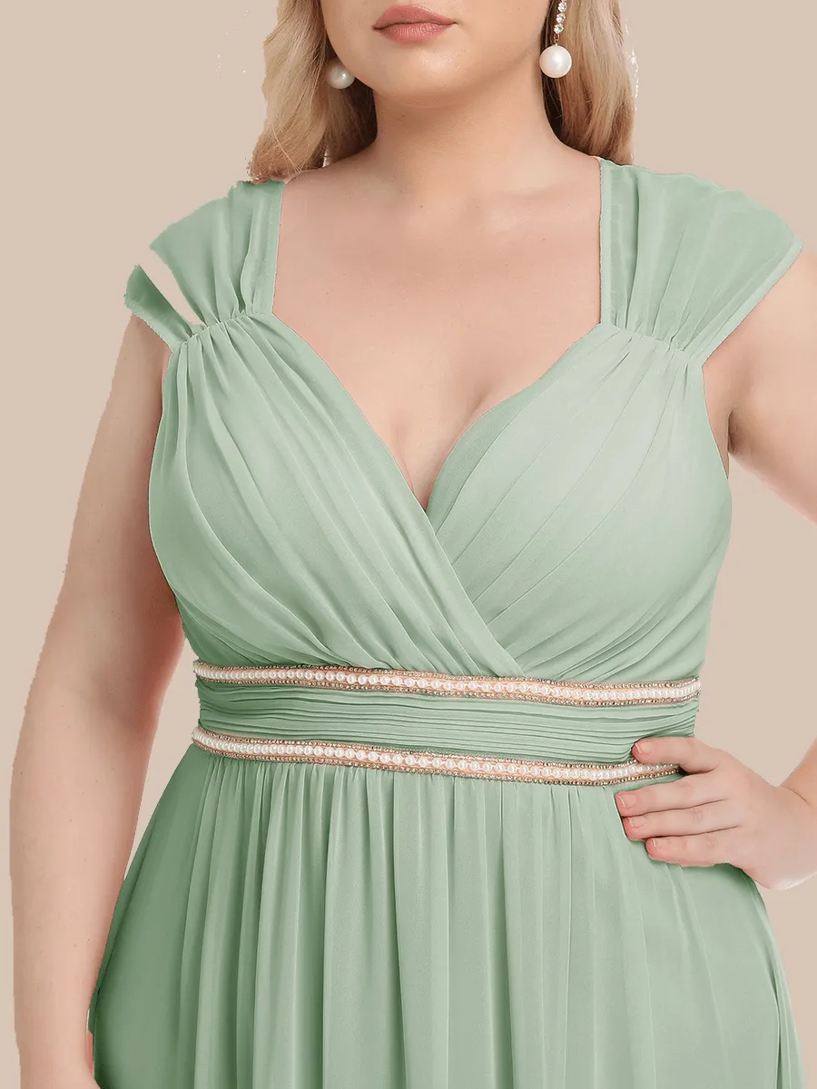 Plus Size Sleeveless Beaded Belt Chiffon Formal Evening Dress