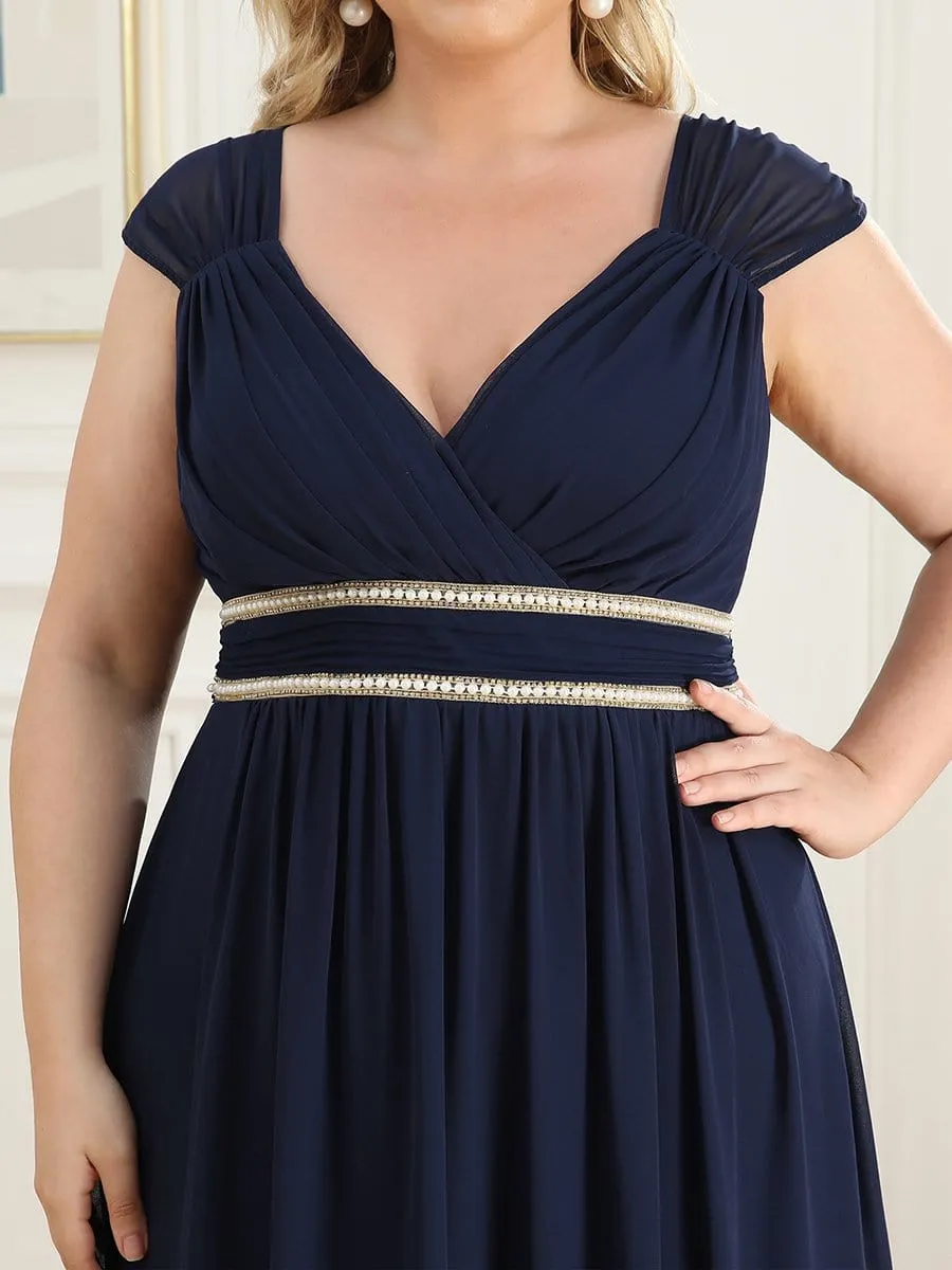 Plus Size Sleeveless Beaded Belt Chiffon Formal Evening Dress