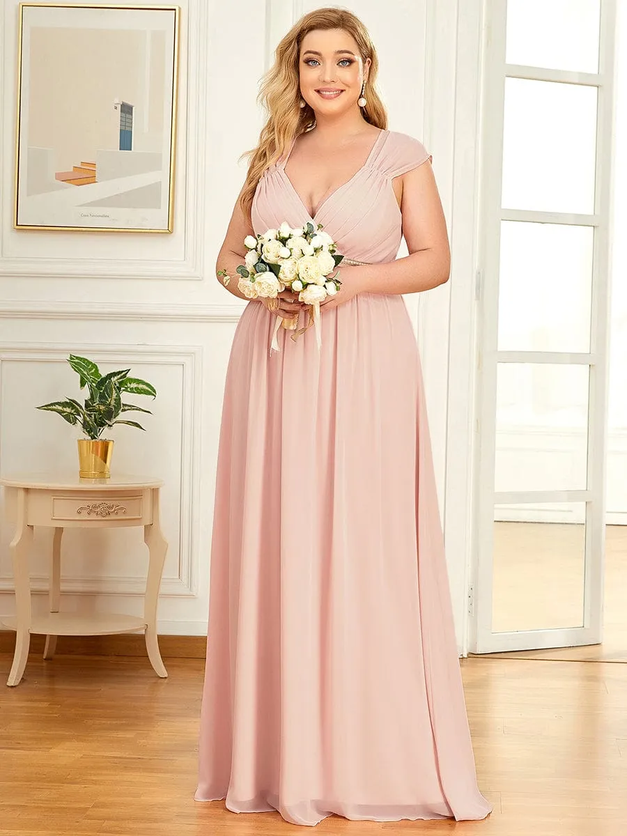 Plus Size Sleeveless Beaded Belt Chiffon Formal Evening Dress