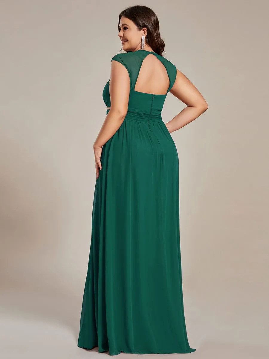 Plus Size Sleeveless Beaded Belt Chiffon Formal Evening Dress