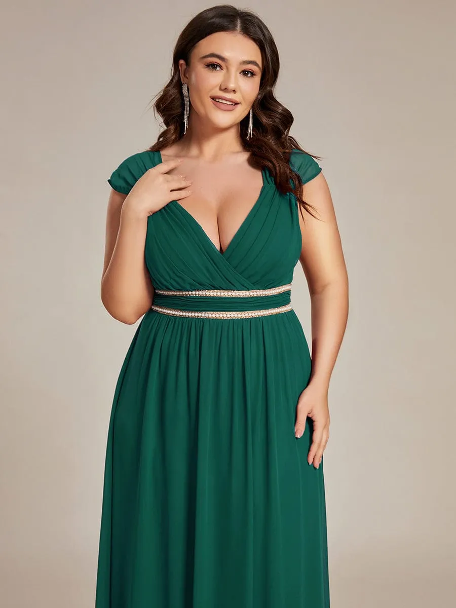 Plus Size Sleeveless Beaded Belt Chiffon Formal Evening Dress