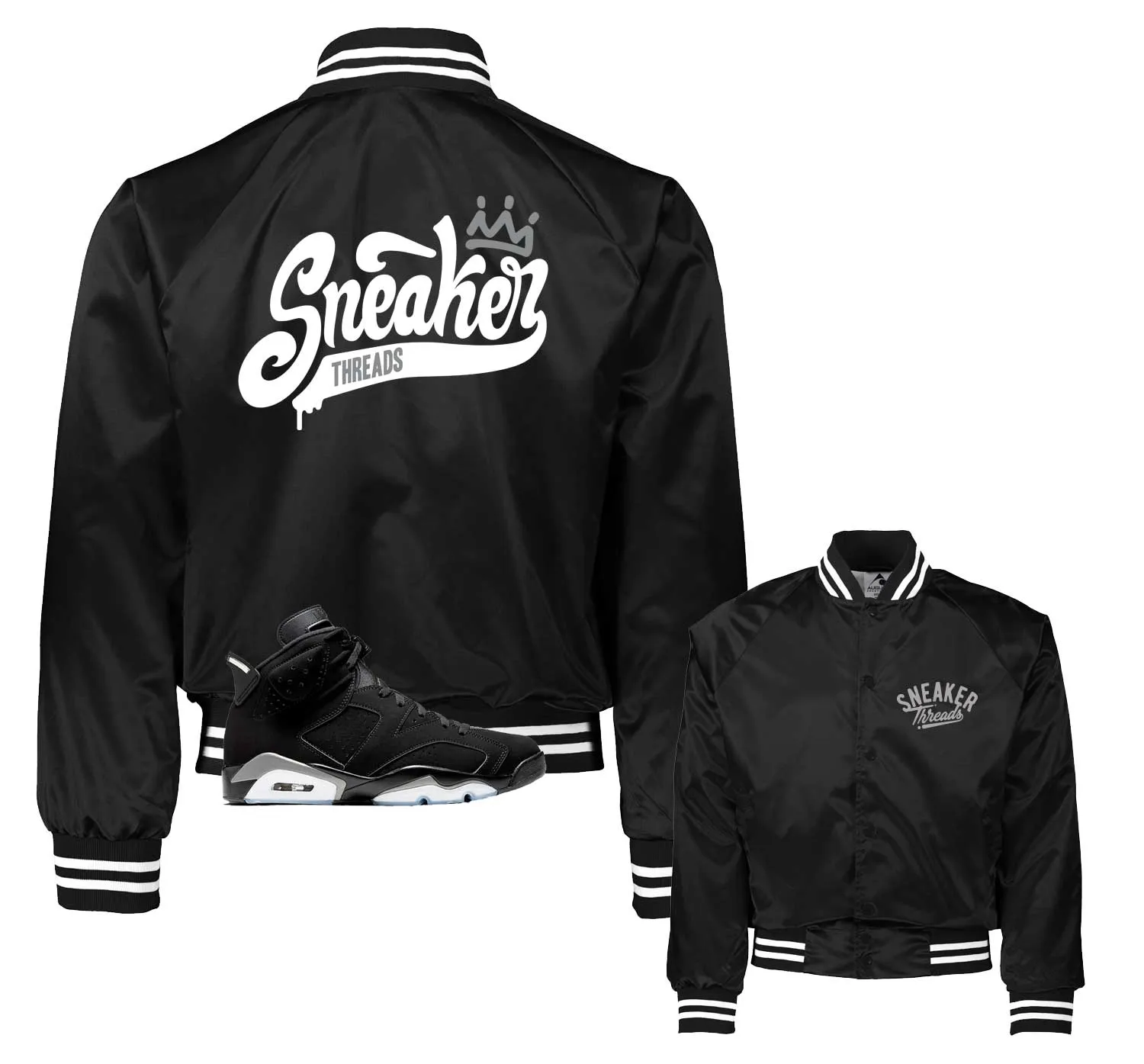 Retro 6 Metallic Silver ST Crown Satin Jacket