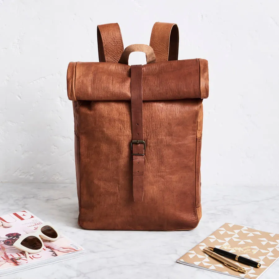 Roll-top Leather Backpack