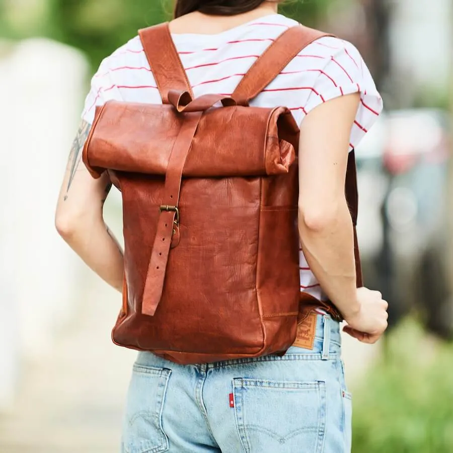 Roll-top Leather Backpack