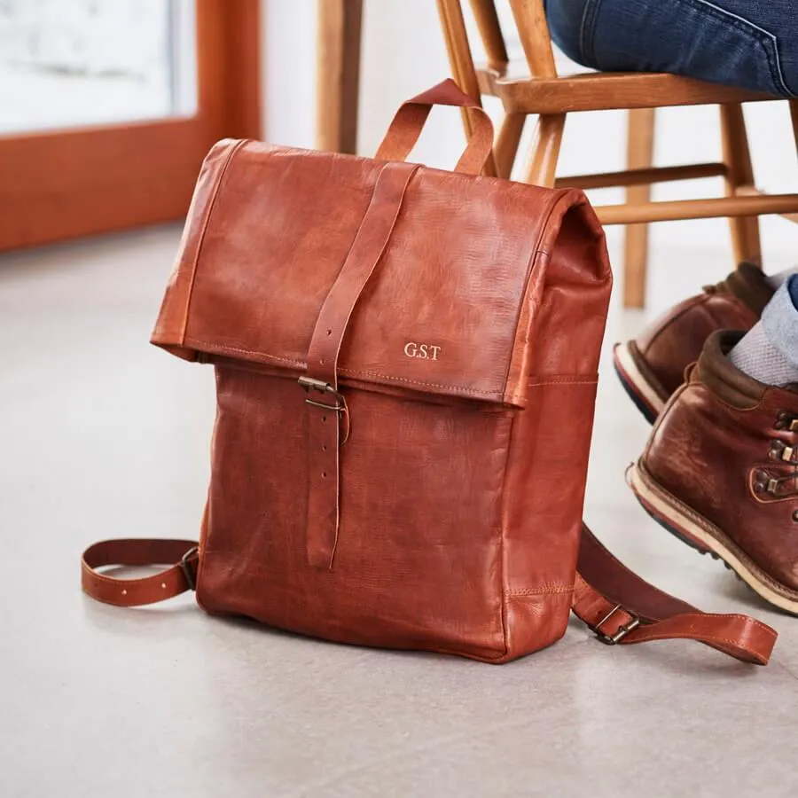 Roll-top Leather Backpack