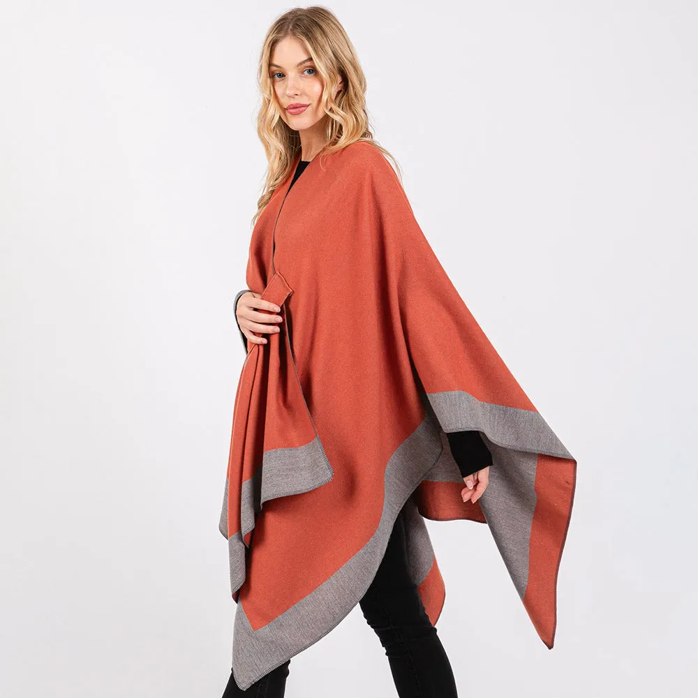 Rust Two Tone Pull Through Shawl Ruana Poncho