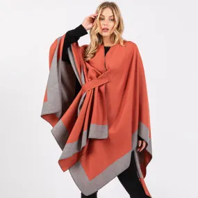 Rust Two Tone Pull Through Shawl Ruana Poncho