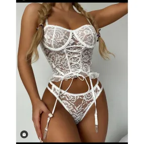 Sexy Lingerie Lace Corset Tube Top Underwear Set