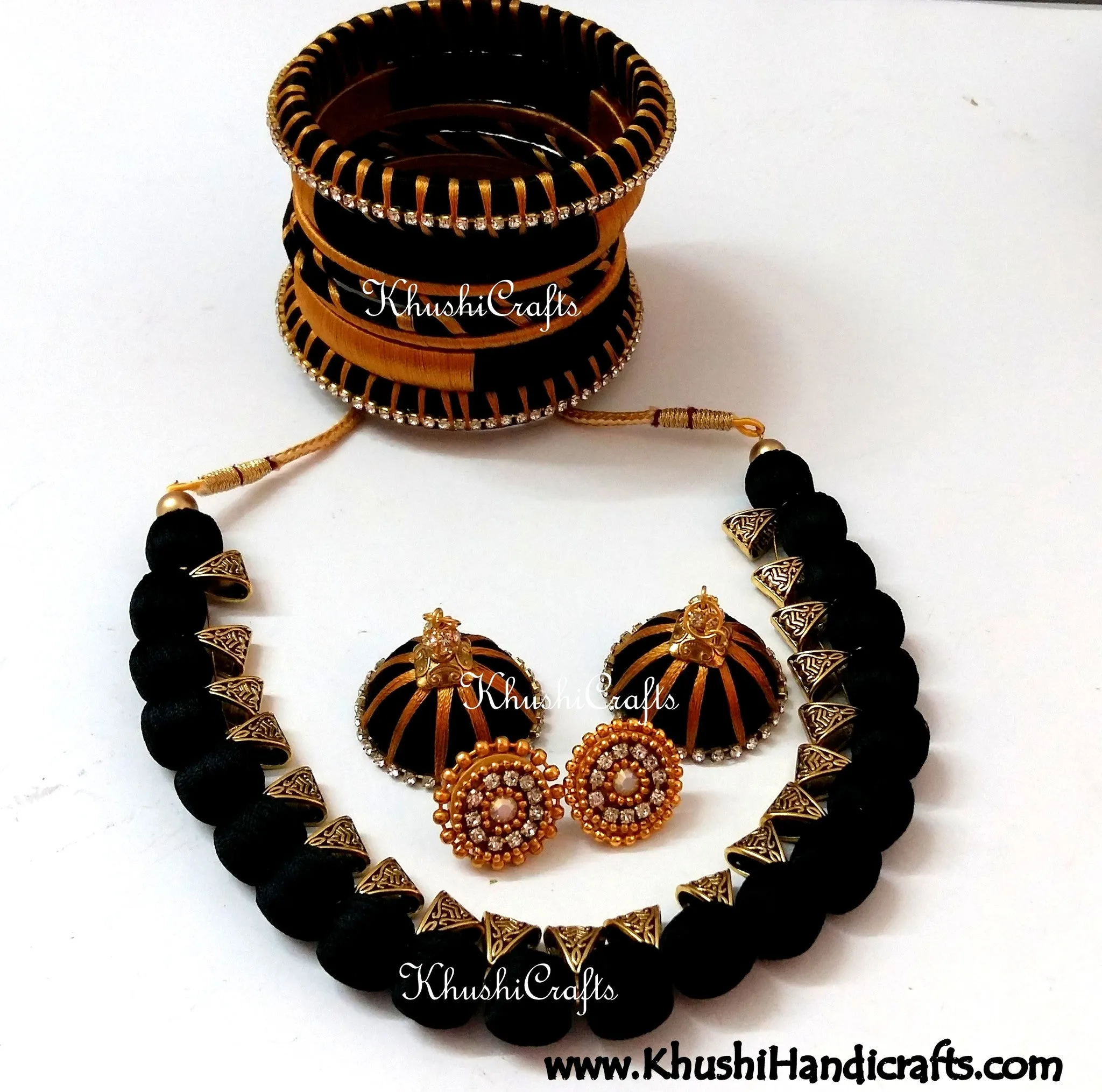 Silk Beads Necklace set with Bangles