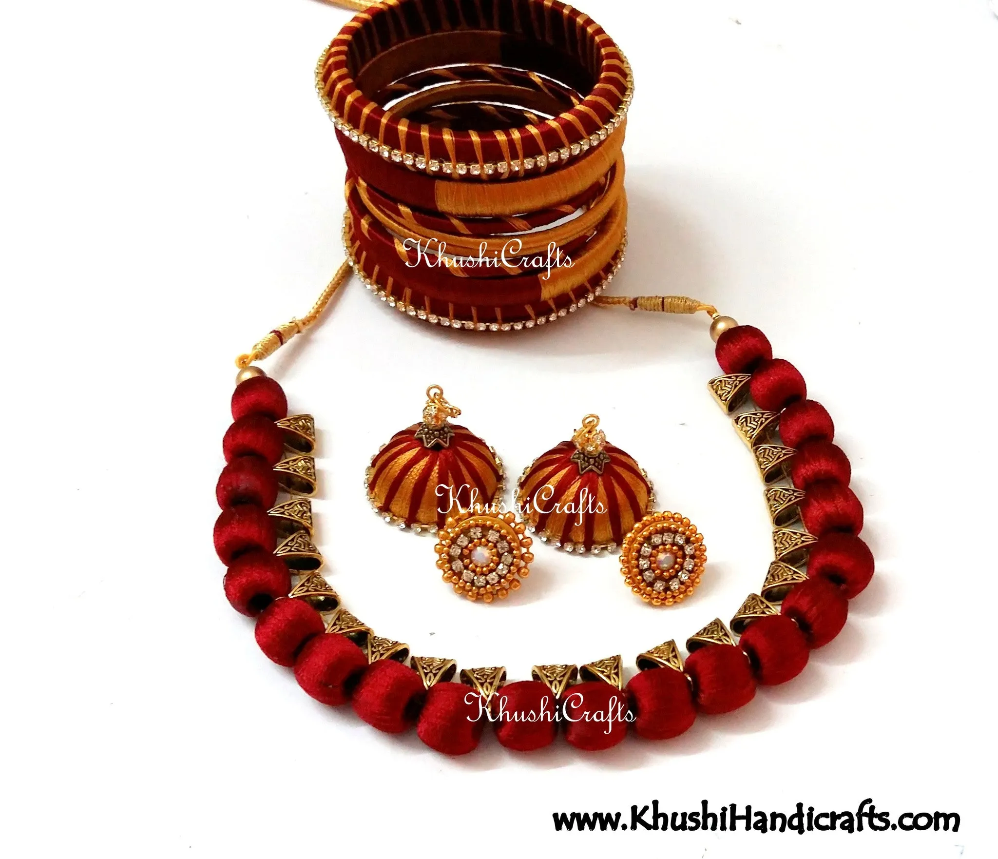 Silk Beads Necklace set with Bangles