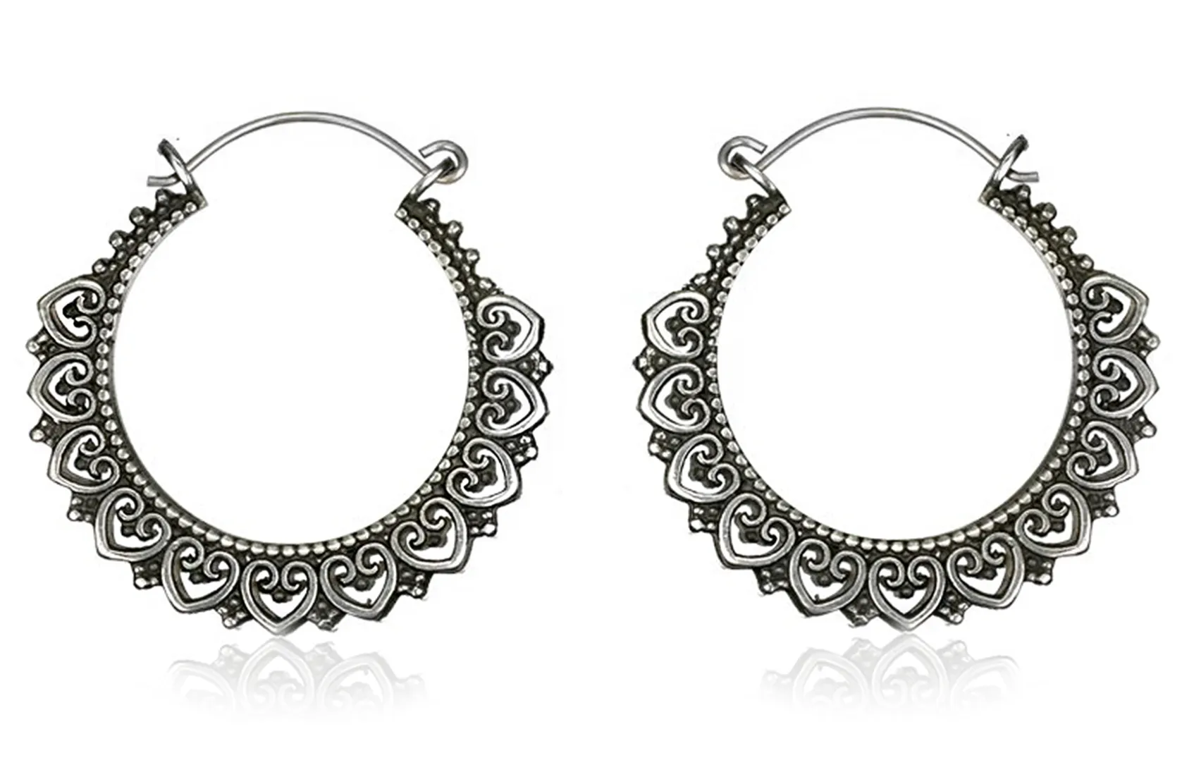 Silver Heart Tribal Hoops