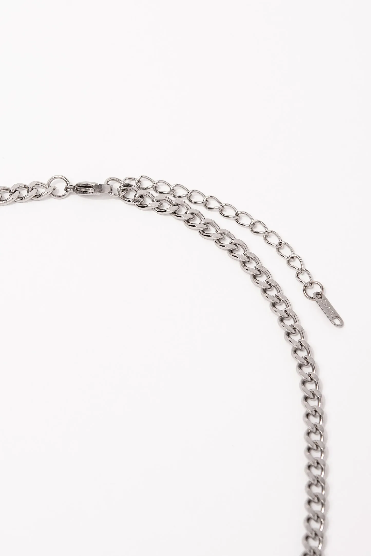 Stainless Steel Curb Chain Necklace with Safety Pin Pendant