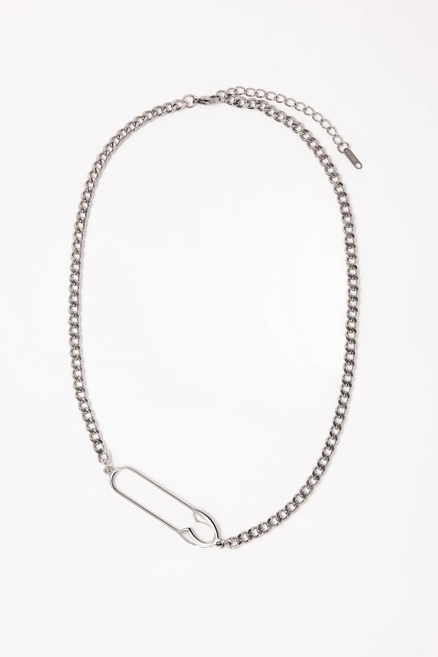 Stainless Steel Curb Chain Necklace with Safety Pin Pendant