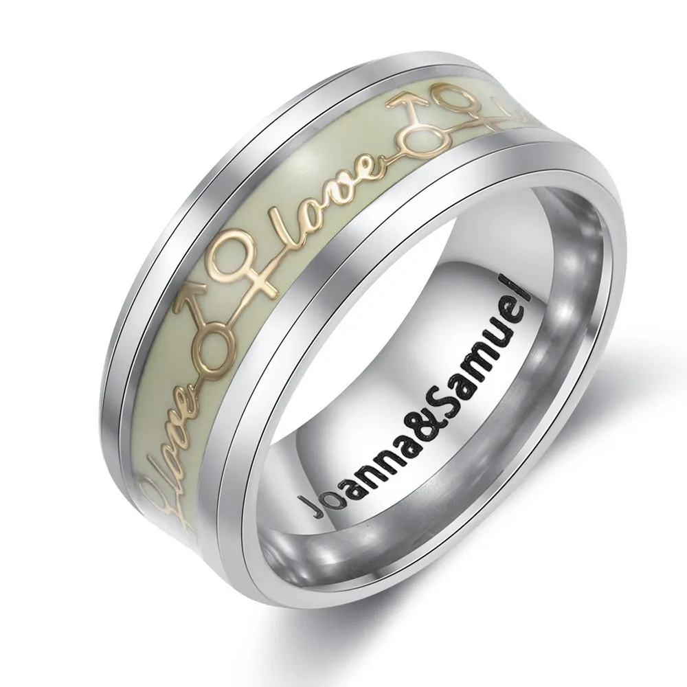 Stainless Steel Name Engraving Luminous Rings