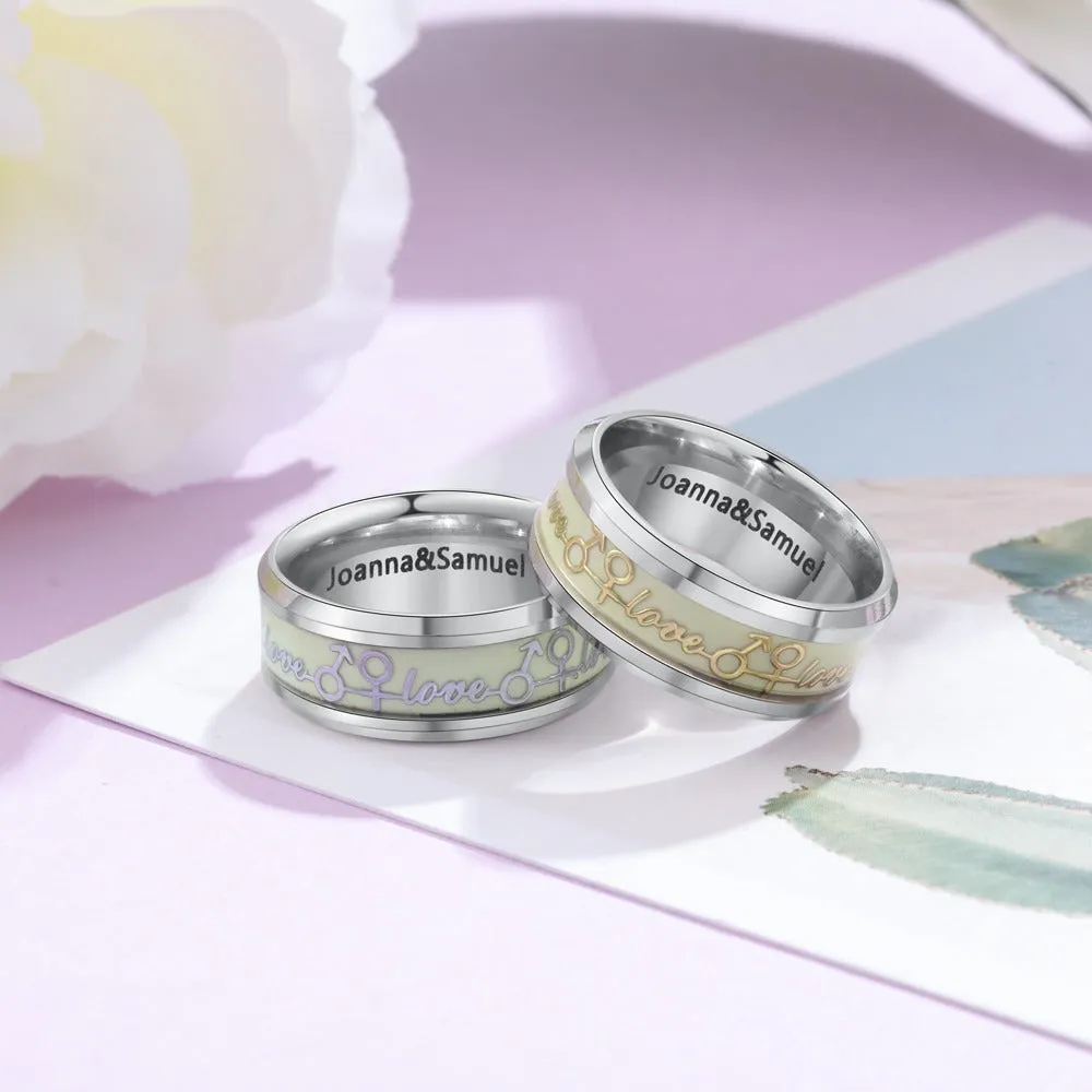 Stainless Steel Name Engraving Luminous Rings