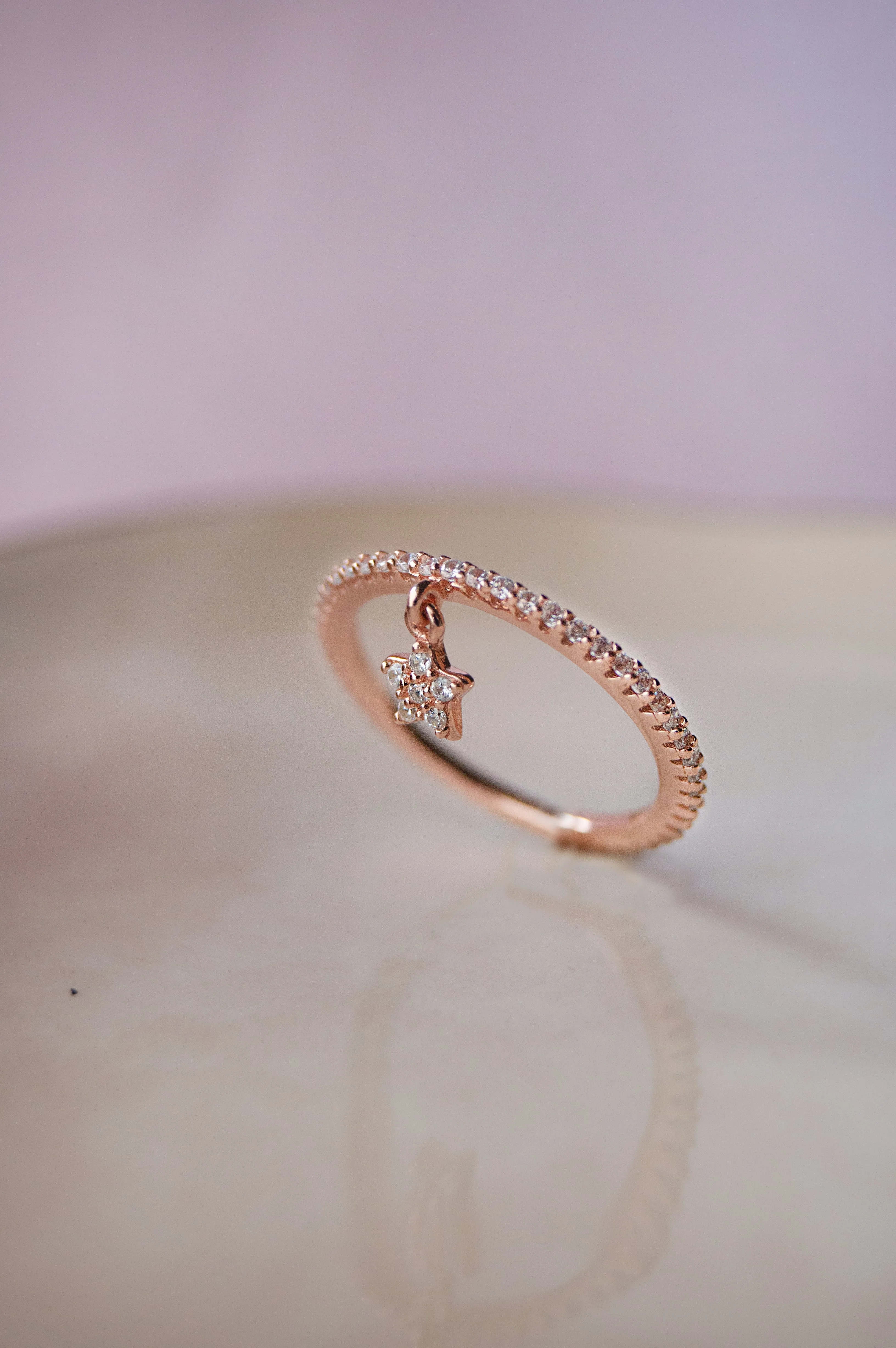 Star Cham Rose Gold Plated Sterling Silver Ring