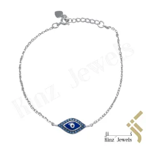 Sterling Silver Blue Evil Eye Bracelet Turquoises Stones