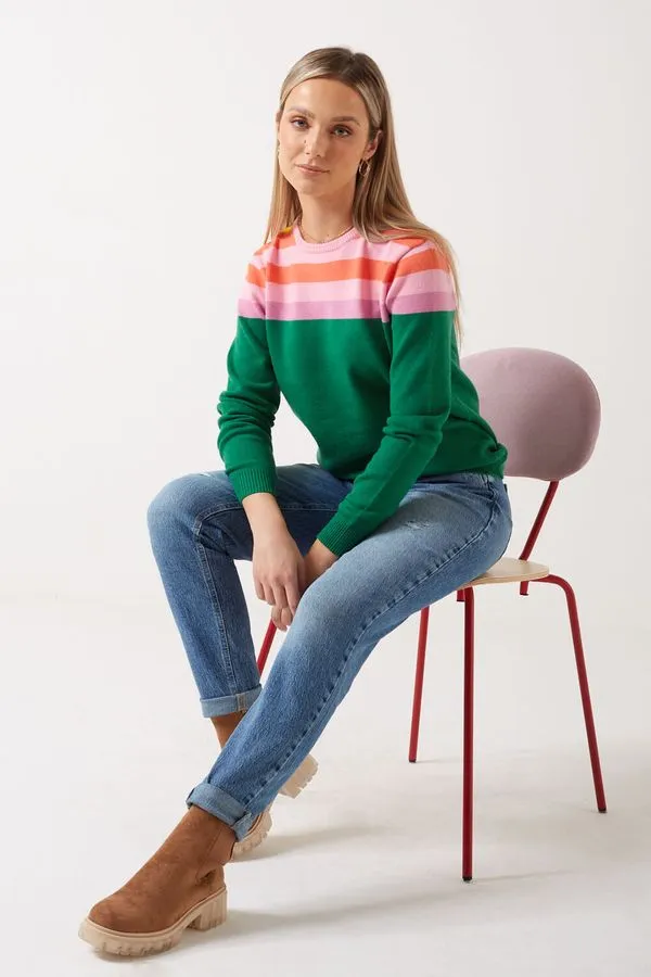 Sugarhill - Stacey Jumper - Green Rainbow Stripes