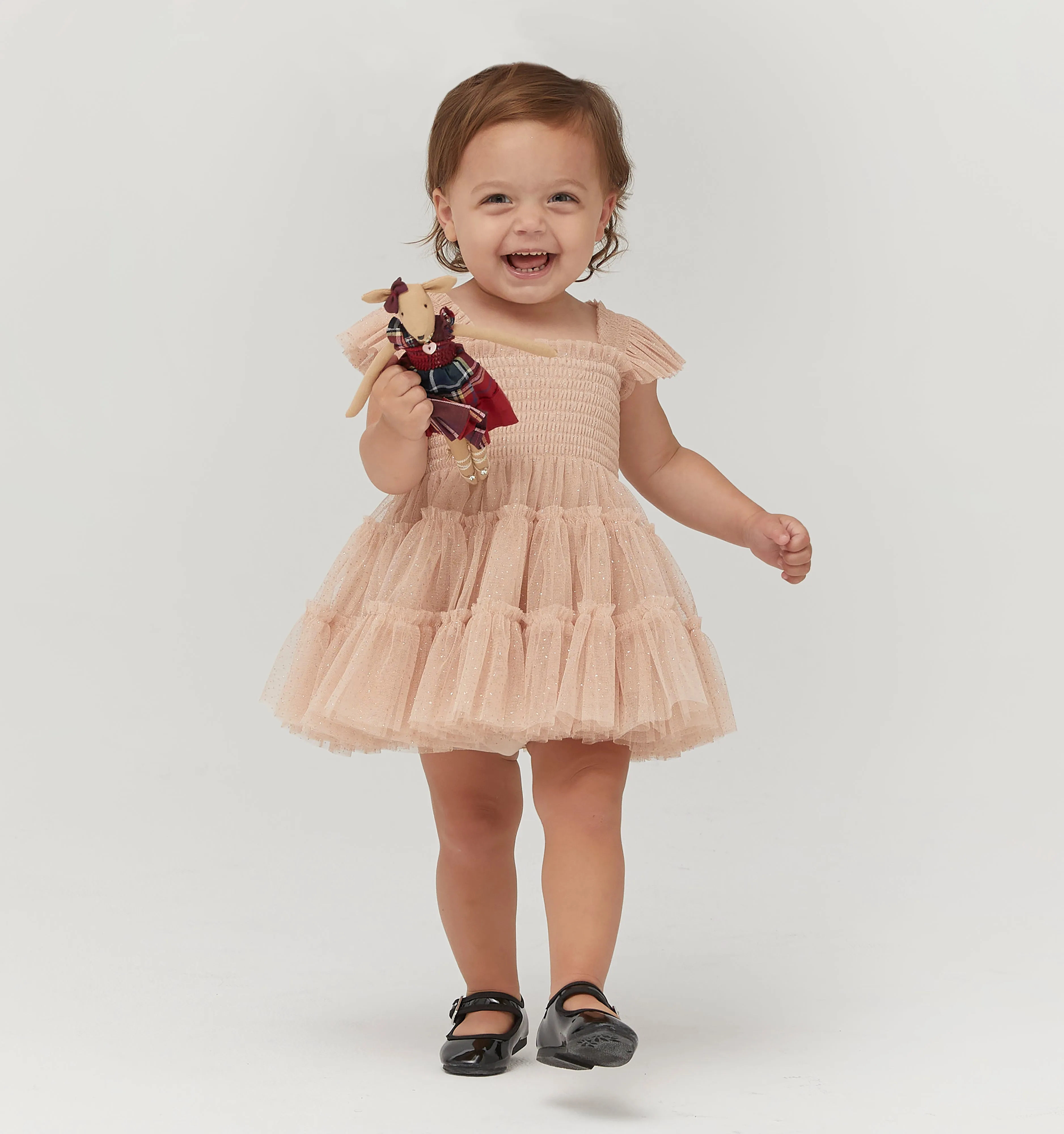 The Baby Tulle Ellie Nap Dress - Blush Glitter Tulle