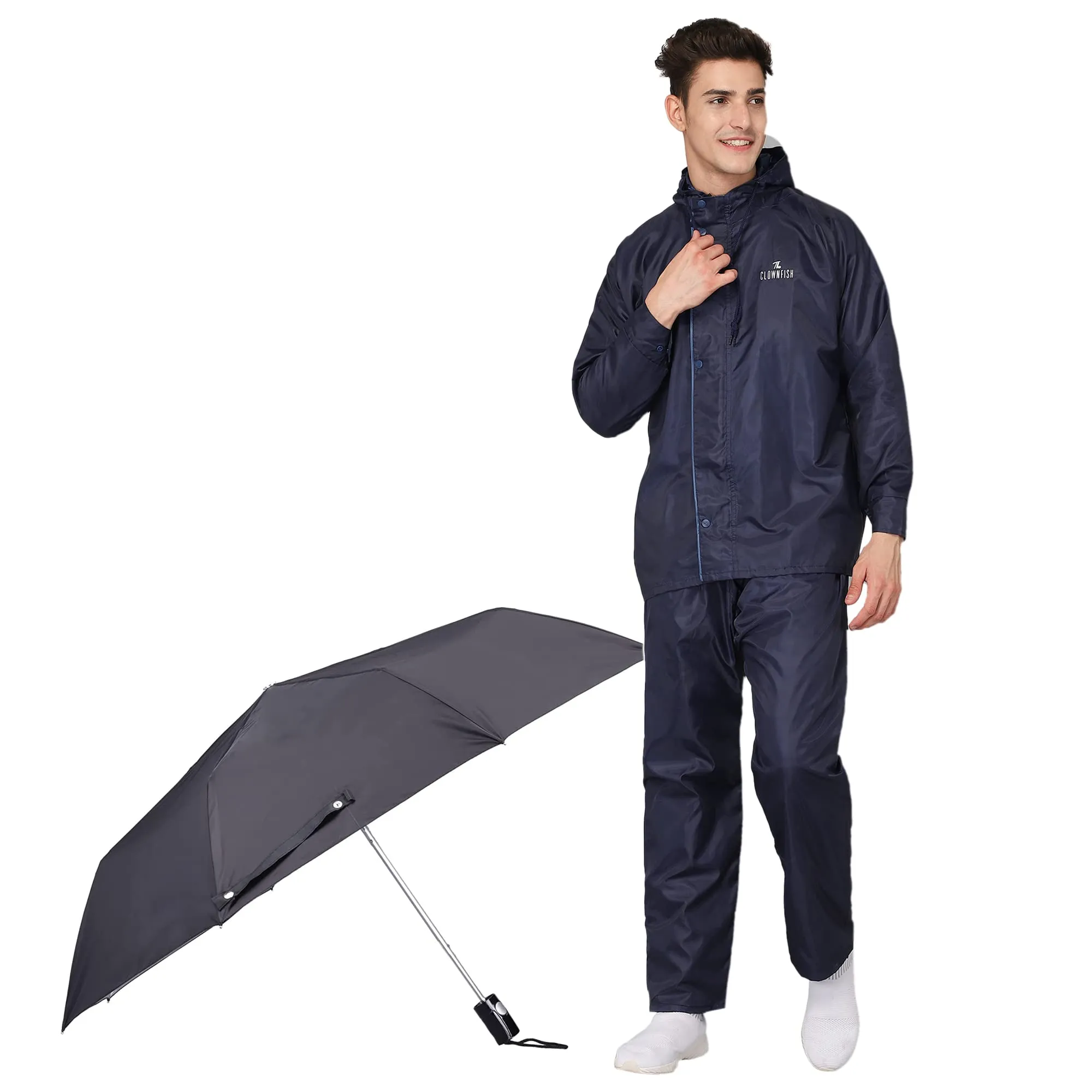 THE CLOWNFISH Combo Of Rain Coat for Men Waterproof Polyester (Blue 3XL) Umbrella Savior Series 3 Fold Waterproof Polyester (Black)