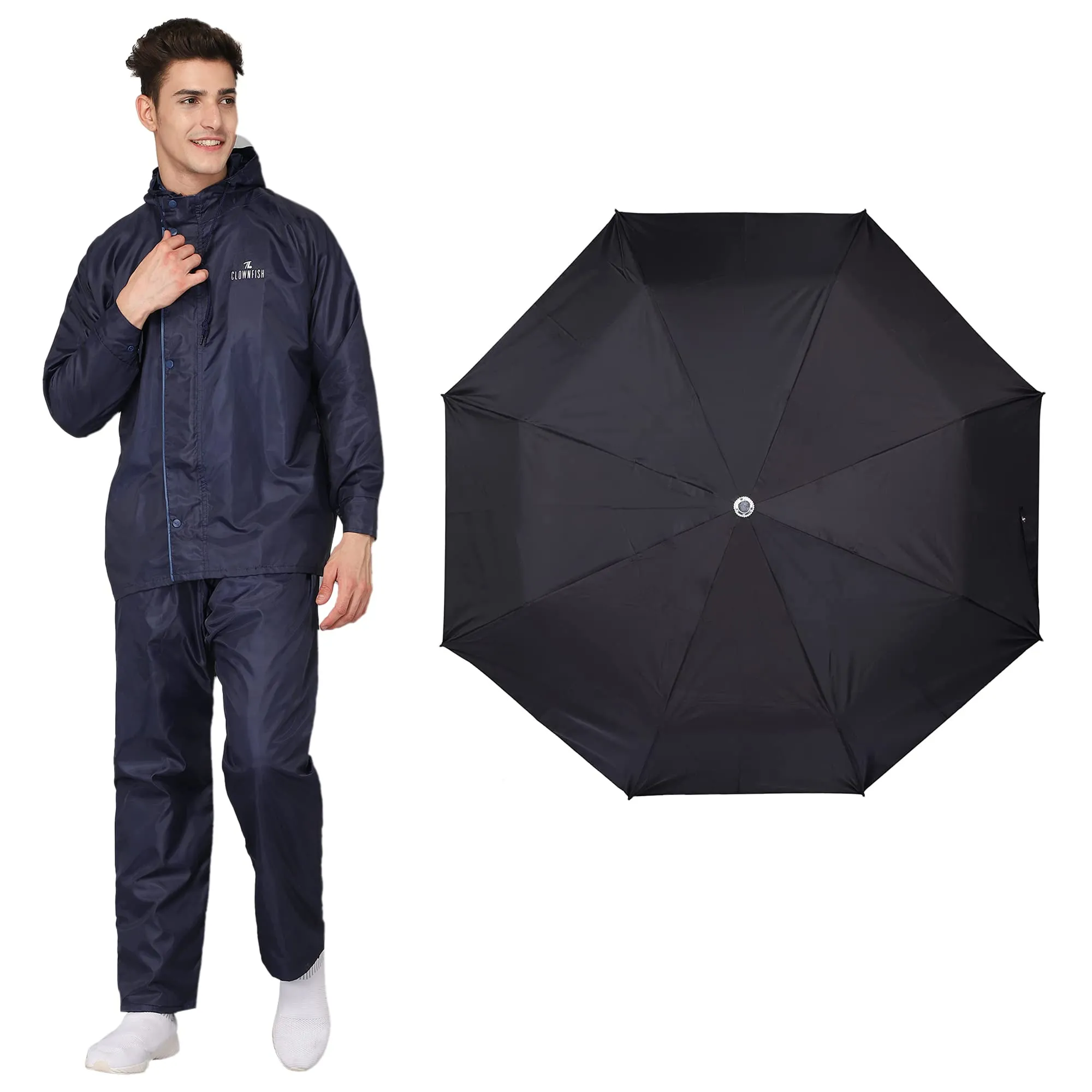 THE CLOWNFISH Combo Of Rain Coat for Men Waterproof Polyester (Blue 3XL) Umbrella Savior Series 3 Fold Waterproof Polyester (Black)