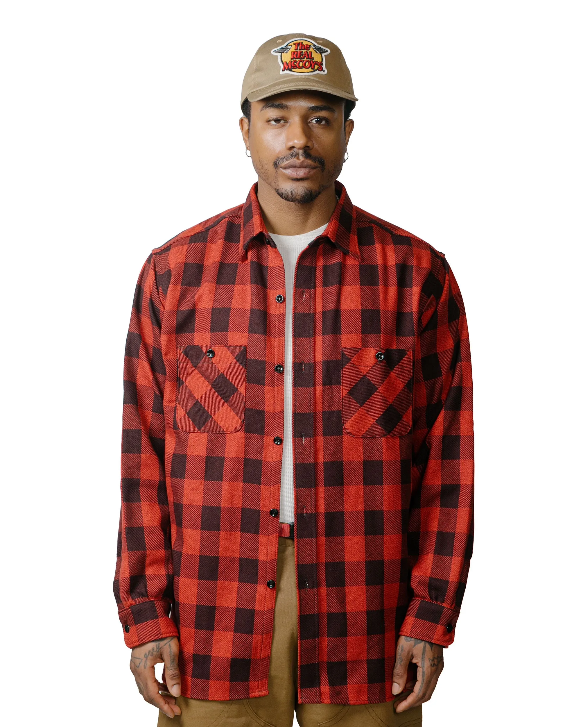 The Real McCoy's MS23104 8HU Twisted-Yarn Buffalo Check Flannel Shirt Red/Black