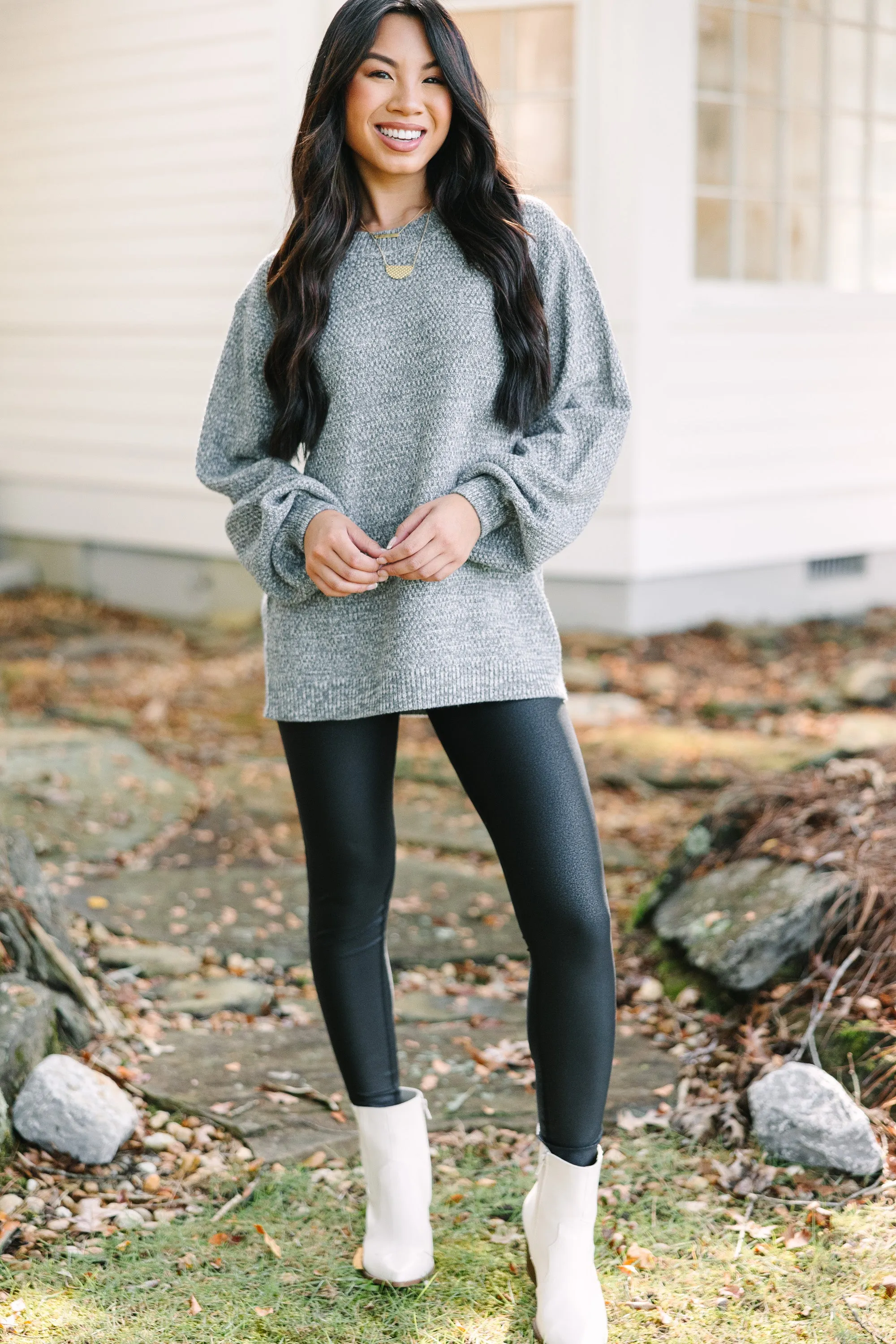 The Slouchy Heather Gray Bubble Sleeve Sweater