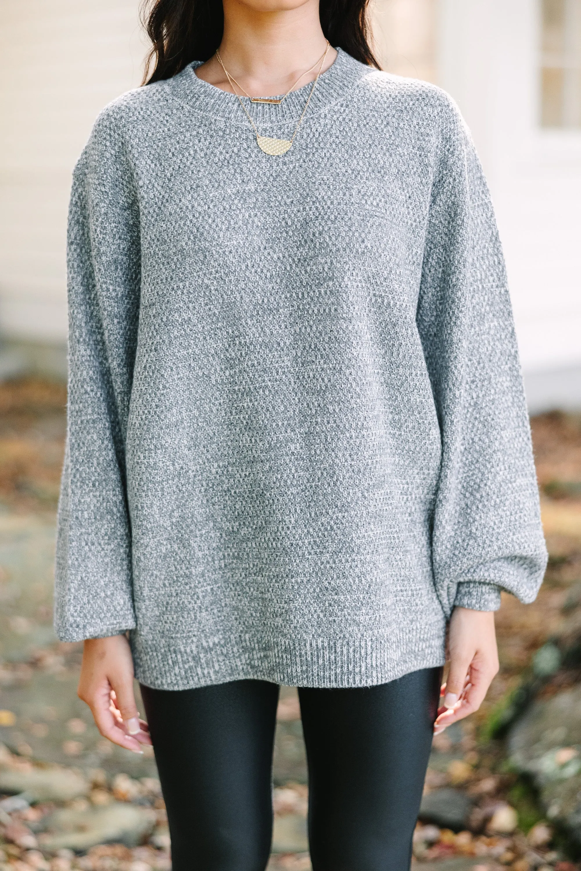 The Slouchy Heather Gray Bubble Sleeve Sweater