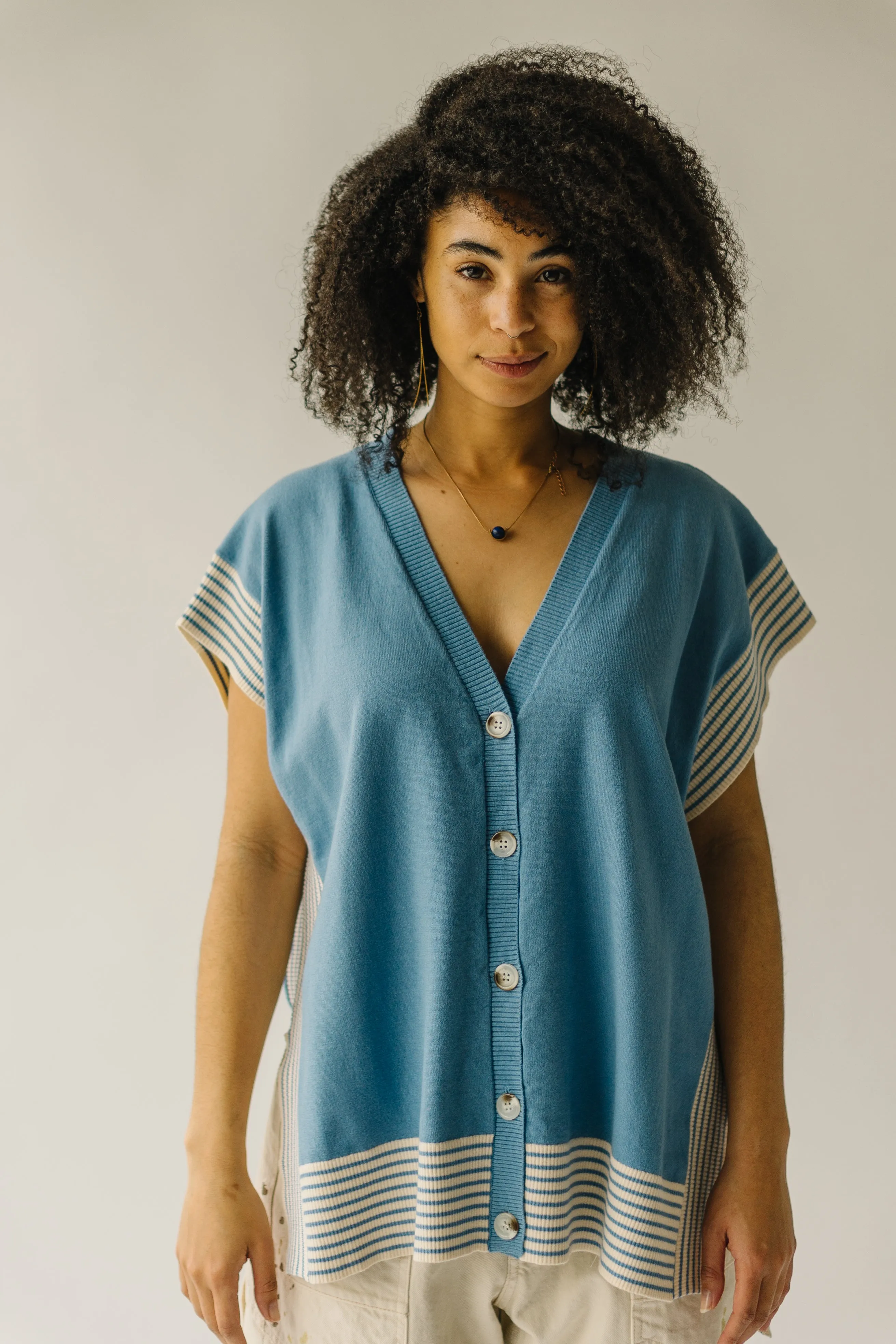 The Vikas Button Down Sweater Vest in Soft Blue